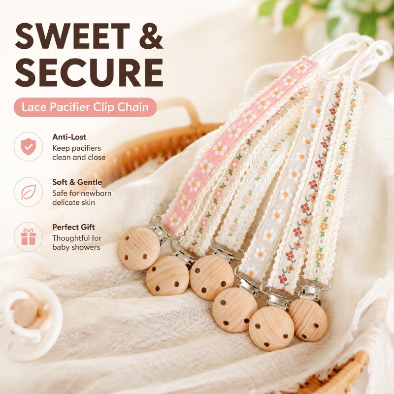 Prendedor de Chupeta de Renda  - Baby Products In avaliação e preço